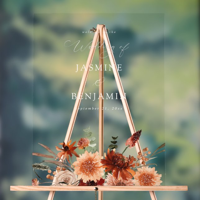 Rustic Earth & Champagne Florals Wedding Welcome W Acrylschild (Neutral)