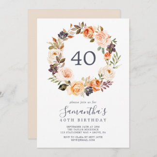 Rustic Earth Florals 40. Geburtstag Einladung
