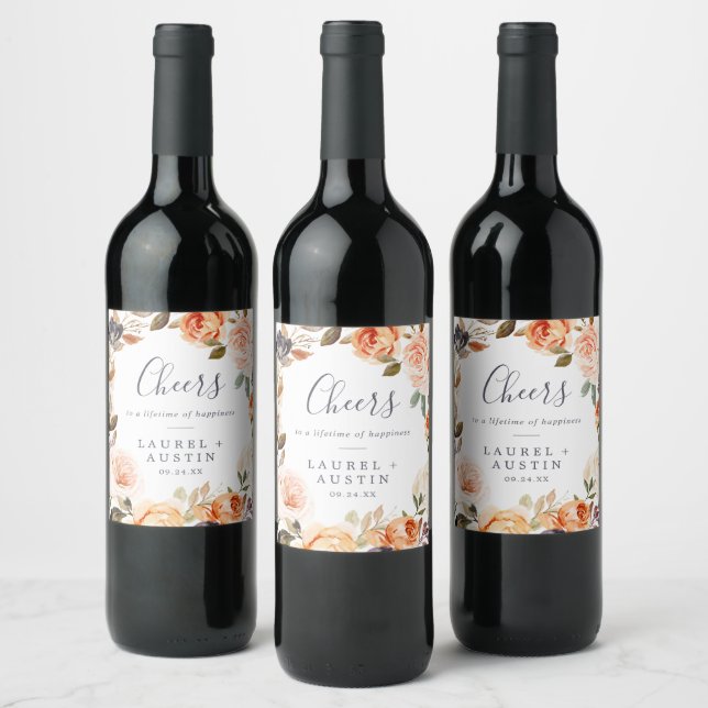 Rustic Earth Florals Cheers Wedding Wine Labels Weinetikett (Flaschen)