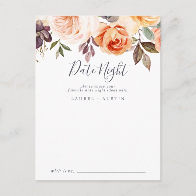 Rustic Earth Florals Date Night Ideas Cards Postkarte (Vorderseite)