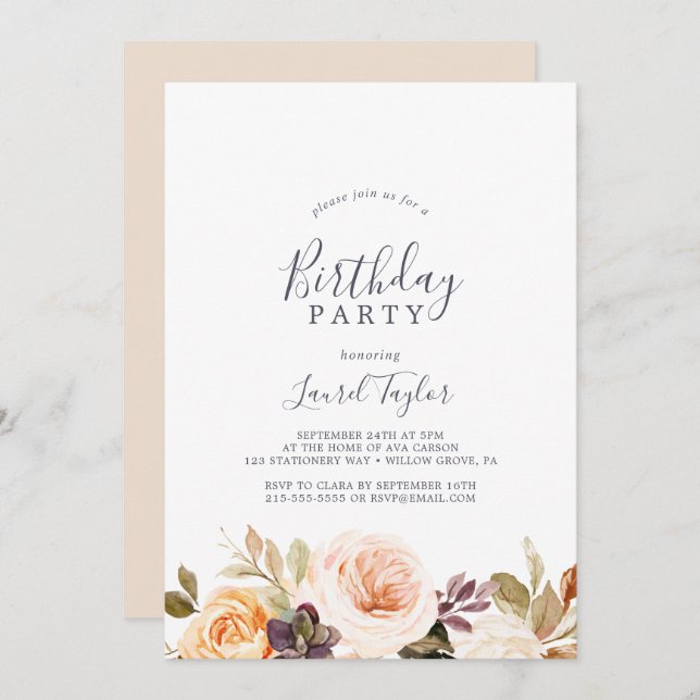 Rustic Earth Florals Geburtstagsparty Einladung (Vorne/Hinten)