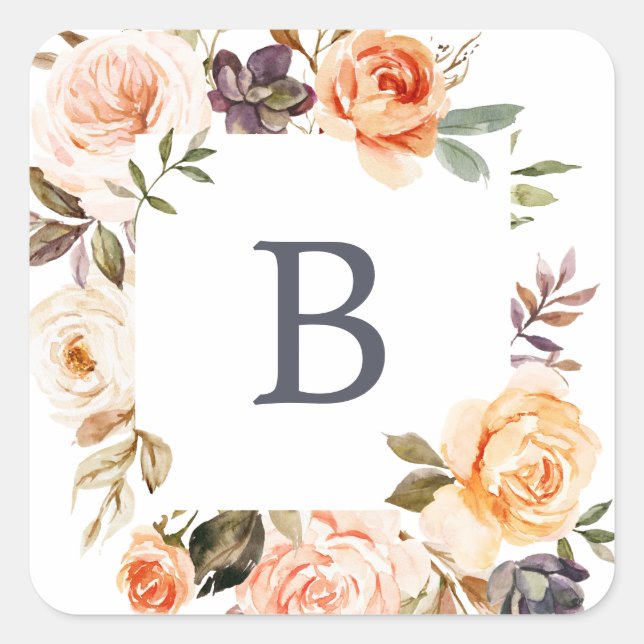 Rustic Earth Florals Hochzeiten von Umschlag Aufkl Quadratischer Aufkleber (Vorderseite)