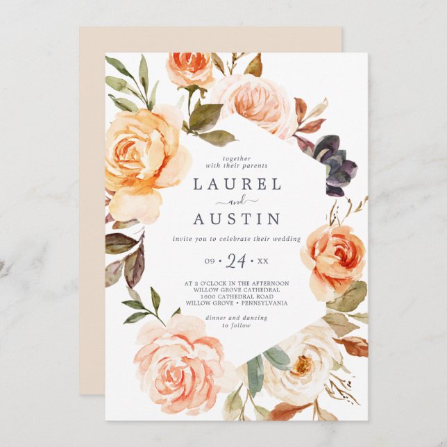 Rustic Earth Florals Lässige Hochzeit Einladung (Vorne/Hinten)