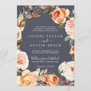Rustic Earth Florals   Lila feierliche Hochzeit Einladung