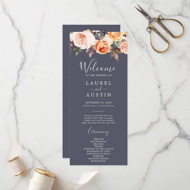 Rustic Earth Florals | Lila Hochzeitsprogramm Programm (Vorderseite/Rückseite Beispiel)