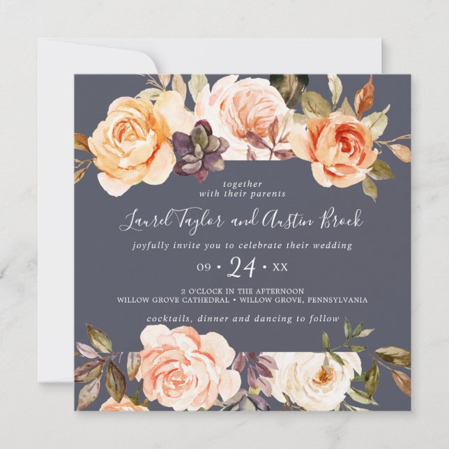 Rustic Earth Florals | Lila Square Wedding Einladung (Vorderseite)