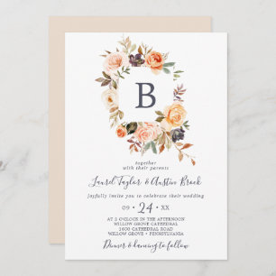 Rustic Earth Florals Monogram Wedding Einladung