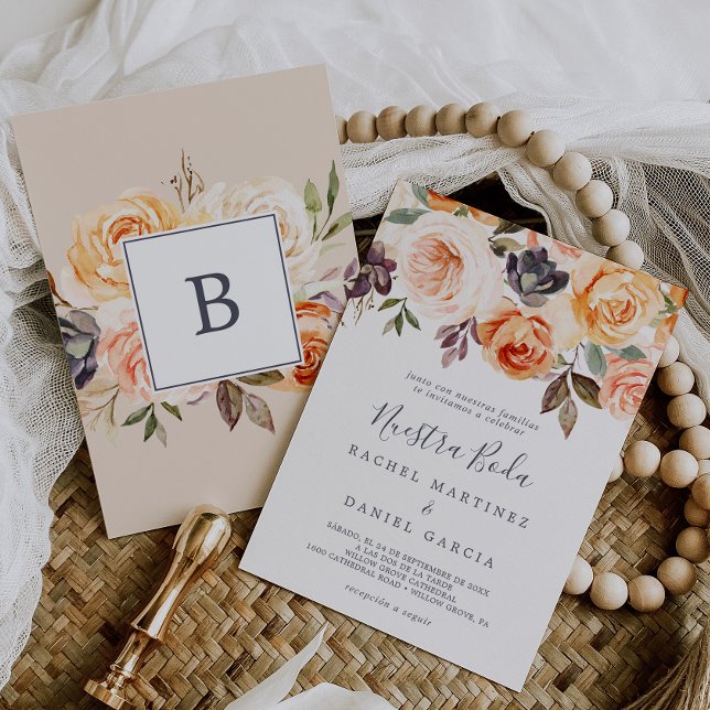 Rustic Earth Florals Spanish Nuestra Boda Einladung (Von Creator hochgeladen)