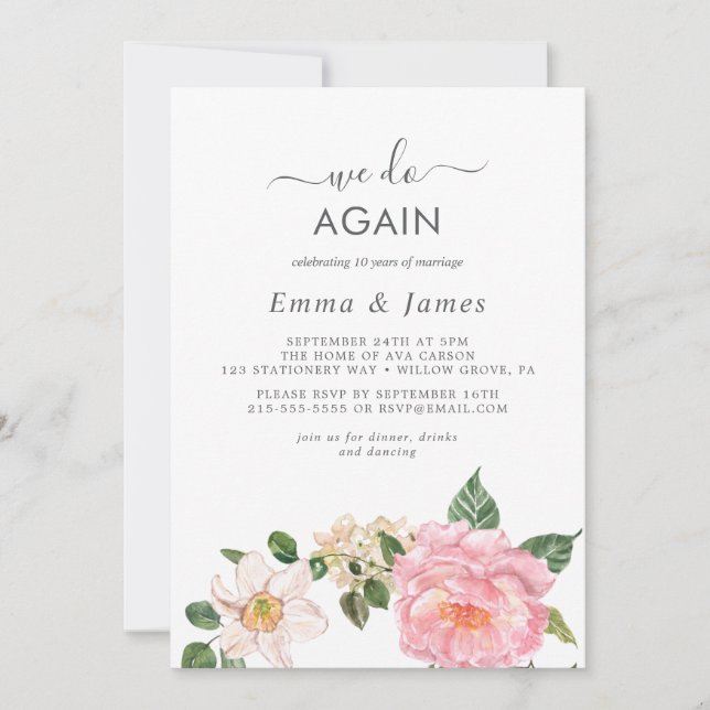 Rustic Earth Florals "We Do Again" Erneuerbare Einladung (Vorderseite)