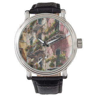 Rustic Earth Tones Balcony Scene Watch Armbanduhr