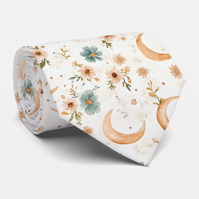 Rustic Earthy Boho Moon Floral Pattern (2) Krawatte (Gerollt)
