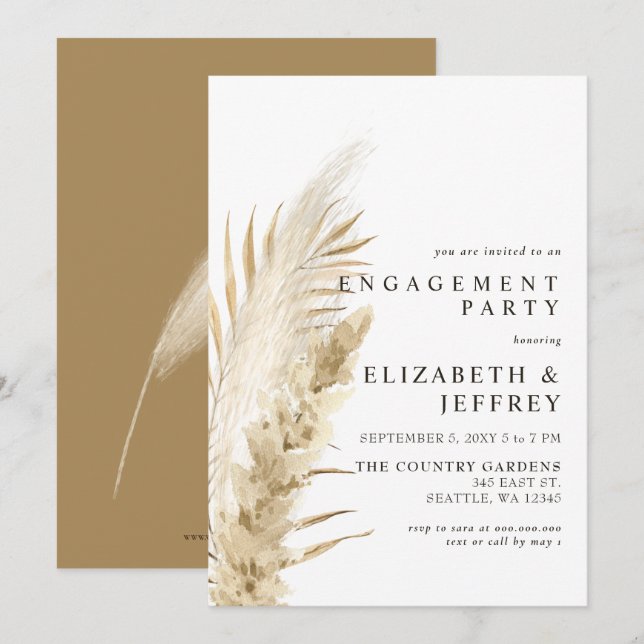 Rustic Earthy Boho Pampas Engagement Party Einladu Einladung (Vorne/Hinten)