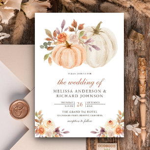 Rustic Earthy Dusty Peach Floral Pumpkin Wedding Einladung