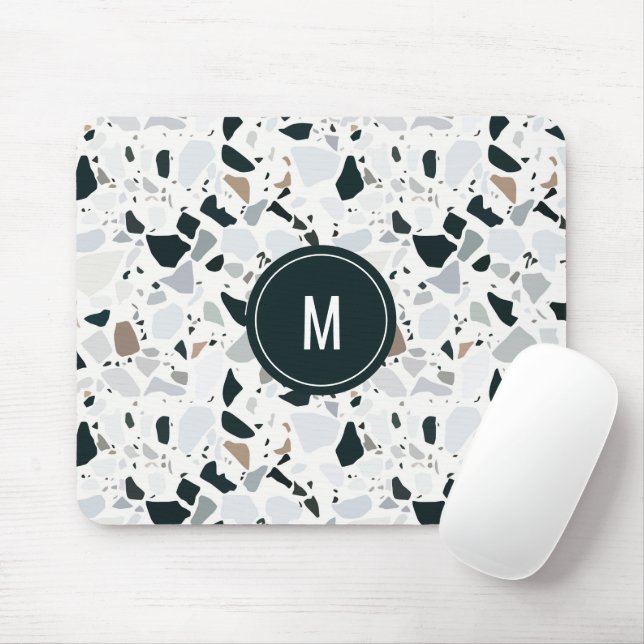 Rustic Earthy Terrazzo Stone Pattern Monogram Mousepad (Mit Mouse)