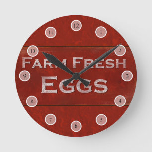 Rustic Eggs Sign Wall Clock Runde Wanduhr