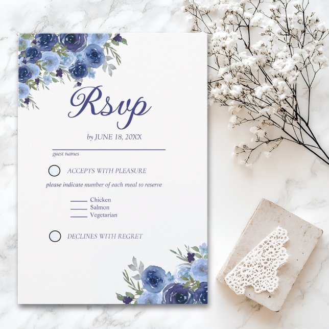 Rustic Elegance – Boho Navy Flower Design RSVP Karte (Von Creator hochgeladen)