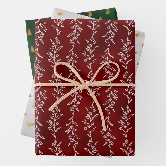 Rustic Elegance Botanical Christmas Gift Wrap Geschenkpapier Set (Beispiel)