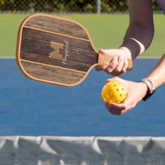 Rustic Elegance Monogram Wood Texture Pickleball Schläger