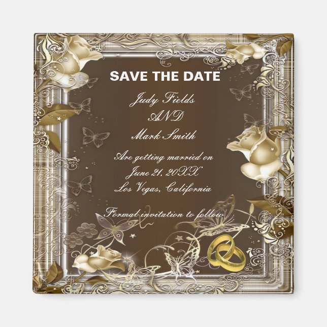 Rustic Elegance White Rose Save the Date Magnet (Vorne)