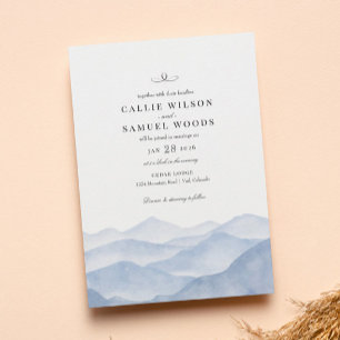 Rustic Elegant Blue Mountain Watercolor Wedding Einladung