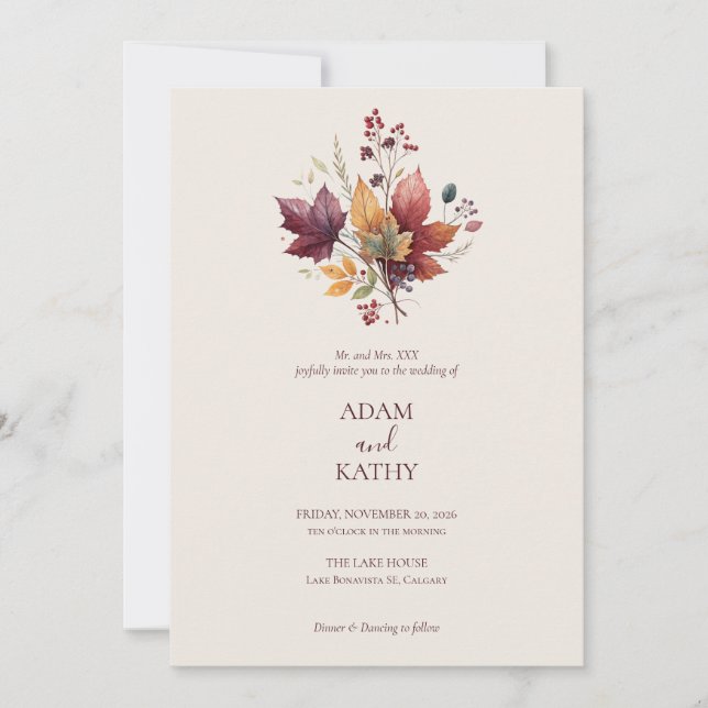 Rustic Elegant Fall Botanical Wedding Invitation  Einladung (Vorderseite)