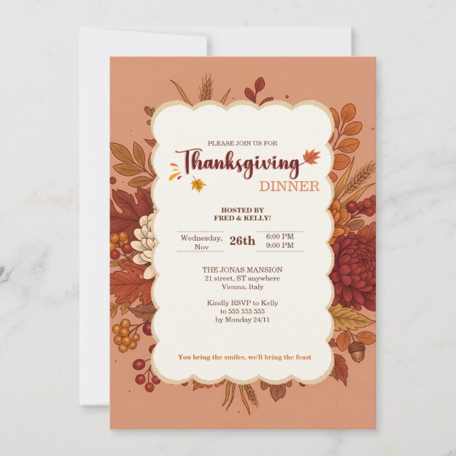 Rustic Elegant Floral Terracotta Invitation Einladung (Vorderseite)