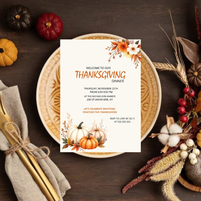 Rustic Elegant Floral  Thanksgiving Dinner Einladung (Von Creator hochgeladen)