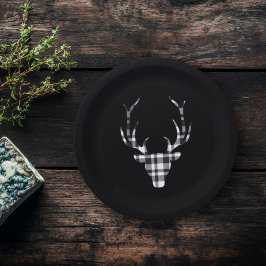 Rustic Elegant Plaid Deer Christmas Paper Plates Pappteller