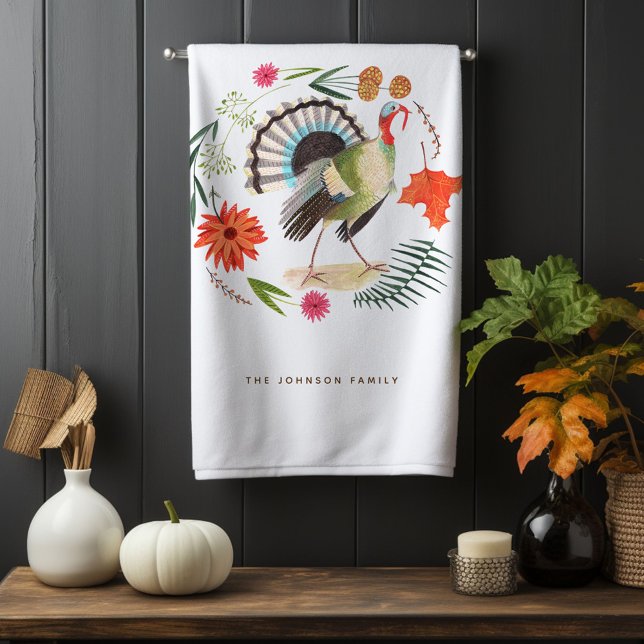 Rustic Elegant Turkey Thanksgiving Botanical  Handtuch (Modern Elegant Turkey Thanksgiving Botanical Hand Towel)