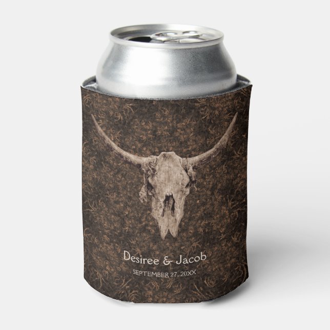 Rustic Elegant Wedding Brown Western Bull Skull Dosenkühler (Kanne Vorderseite)