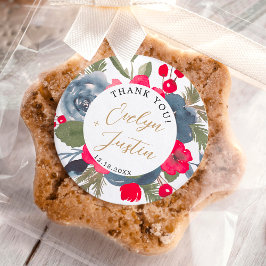 Rustic Elegant Winter Floral red green thank you Runder Aufkleber