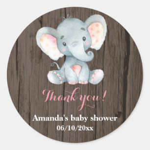 Rustic Elephant Baby Dusche Pink Vielen Dank für I Runder Aufkleber