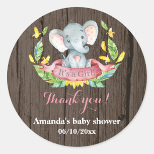 Rustic Elephant Baby Dusche Pink Vielen Dank für I Runder Aufkleber