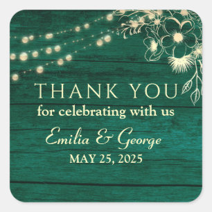 Rustic Emerald Green Wedding Vielen Dank Quadratischer Aufkleber