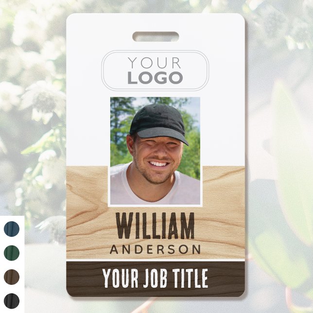 Rustic Employee ID Name Foto Woodgrain Brown Ausweis (Von Creator hochgeladen)
