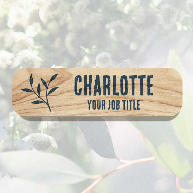 Rustic Employee Name Woodgrain Blue Staff ID Namensschild (Von Creator hochgeladen)