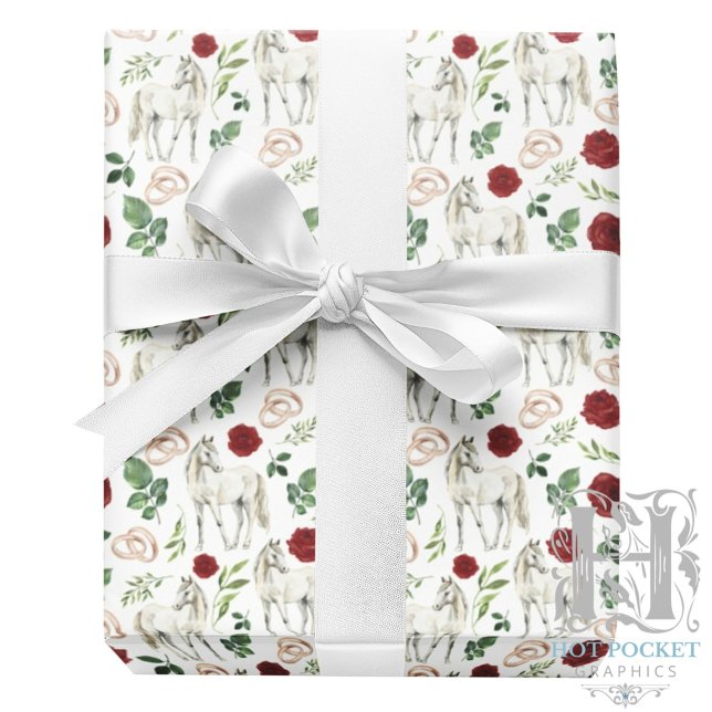 Rustic Equestrian Floral Red Wrapping Paper Geschenkpapier (Von Creator hochgeladen)