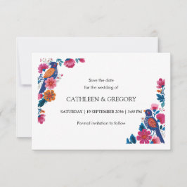 Rustic Ethnic Folk Birds and Flowers Wedding Save The Date