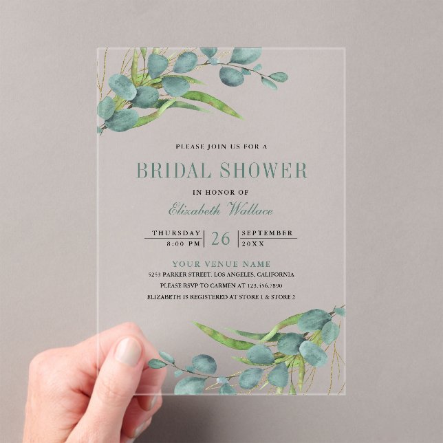 Rustic Eucalyptus Bridal Shower Acryleinladungen (Insitu (Handheld))