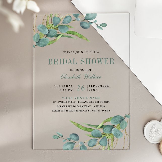Rustic Eucalyptus Bridal Shower Acryleinladungen (Von Creator hochgeladen)