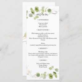 Rustic Eucalyptus Greenery Gold Wedding Reception Menükarte