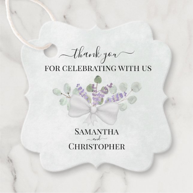 Rustic Eucalyptus & Lavender Wedding Vielen Dank Geschenkanhänger (Vorderseite)