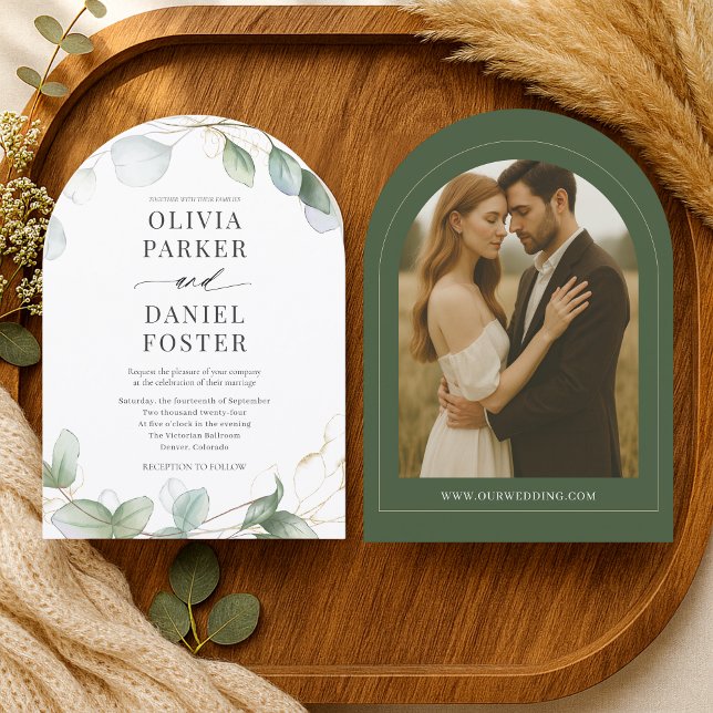 Rustic Eucalyptus Modern Photo Elegant Wedding Einladung (Von Creator hochgeladen)