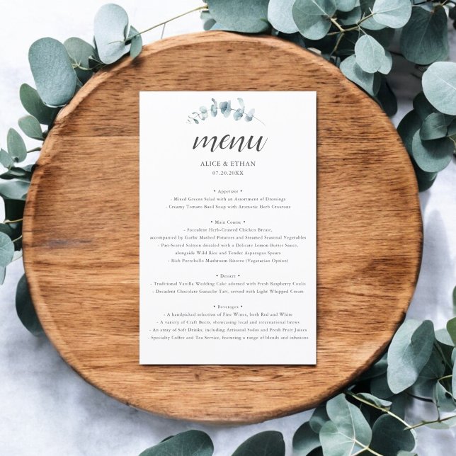Rustic Eucalyptus Script Wedding Menu (Von Creator hochgeladen)