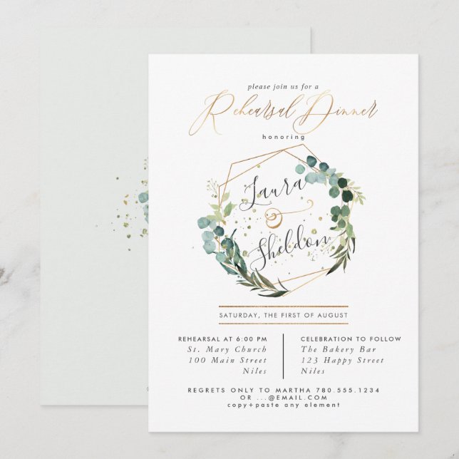Rustic Eucalyptus Wreath Rehearsal Dinner Einladung (Vorne/Hinten)
