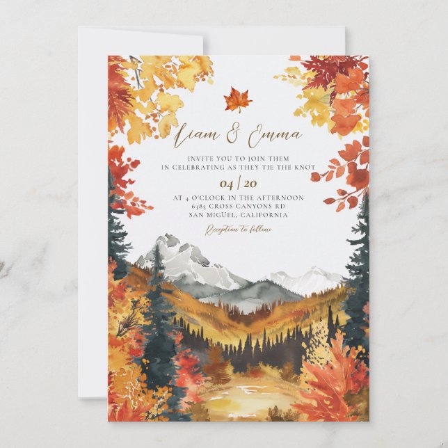 Rustic Fall Autumn Landscape Wedding Invitation Einladung (Vorderseite)