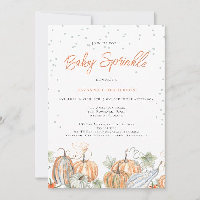 Rustic Fall Baby Dusche Sprinkle Pumpkin Einladung (Vorderseite)