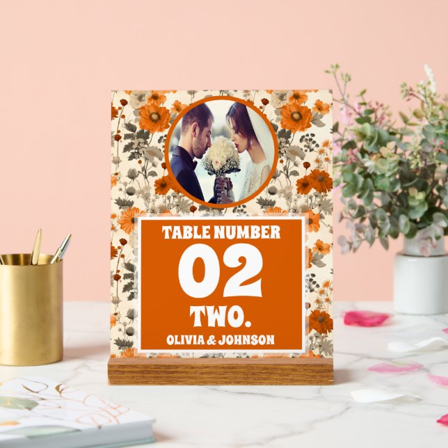 Rustic Fall Blume Foto Hochzeit Tischnummer Acrylschild (Hochzeit)