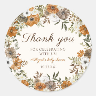 Rustic Fall Blume Kinderdusche Danke Runder Aufkleber
