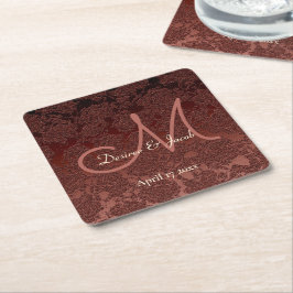 Rustic Fall Brown Champagne Monogram Wedding Rechteckiger Pappuntersetzer